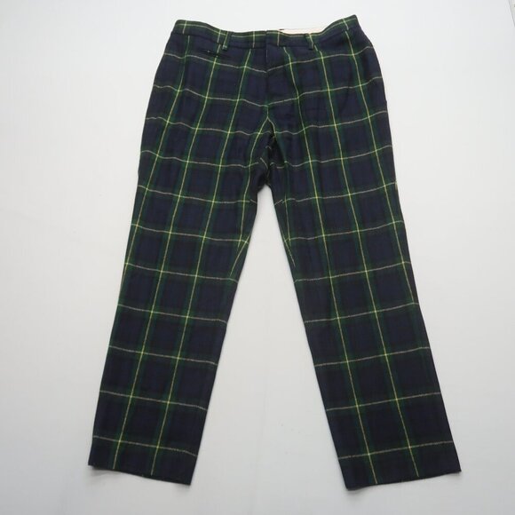 R13 Dress Pant in Green Tartan Size 34 Plaid Wool Trouser Pants - Picture 1 of 10